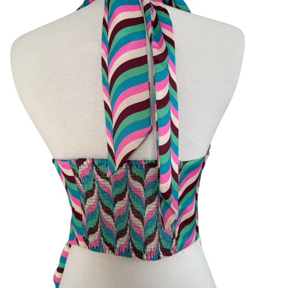 Zara Psychedelic Multicolor Wide Leg Flare Halter Top Two Piece Set Size Small - Picture 6 of 12